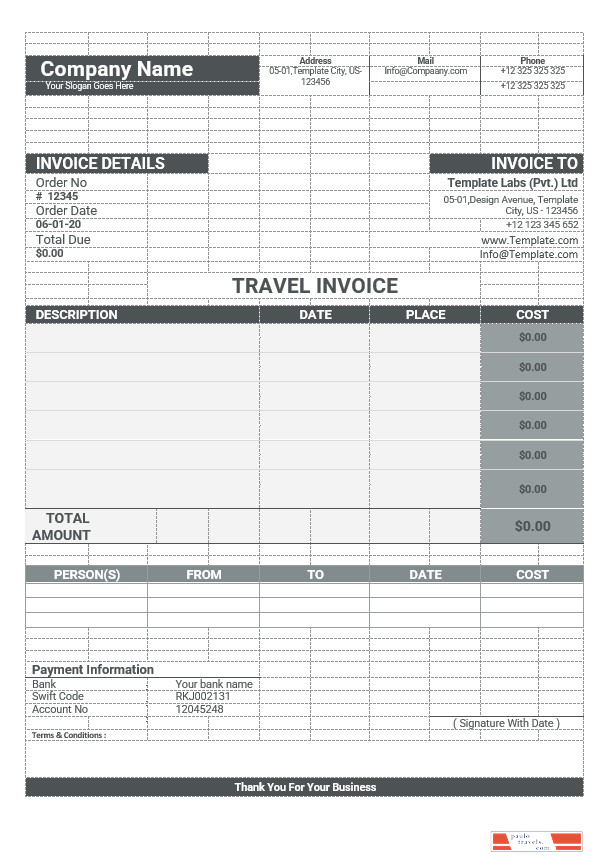 Sample Travel Invoice Template PSD template